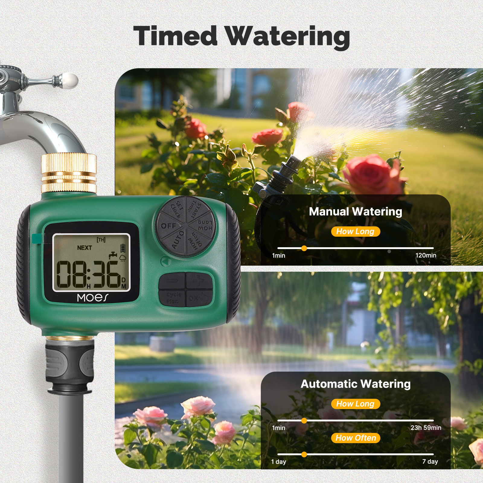 MOES Water Timer 1-4Outlet Bra - Smart Garden Watering Can 评论和价格